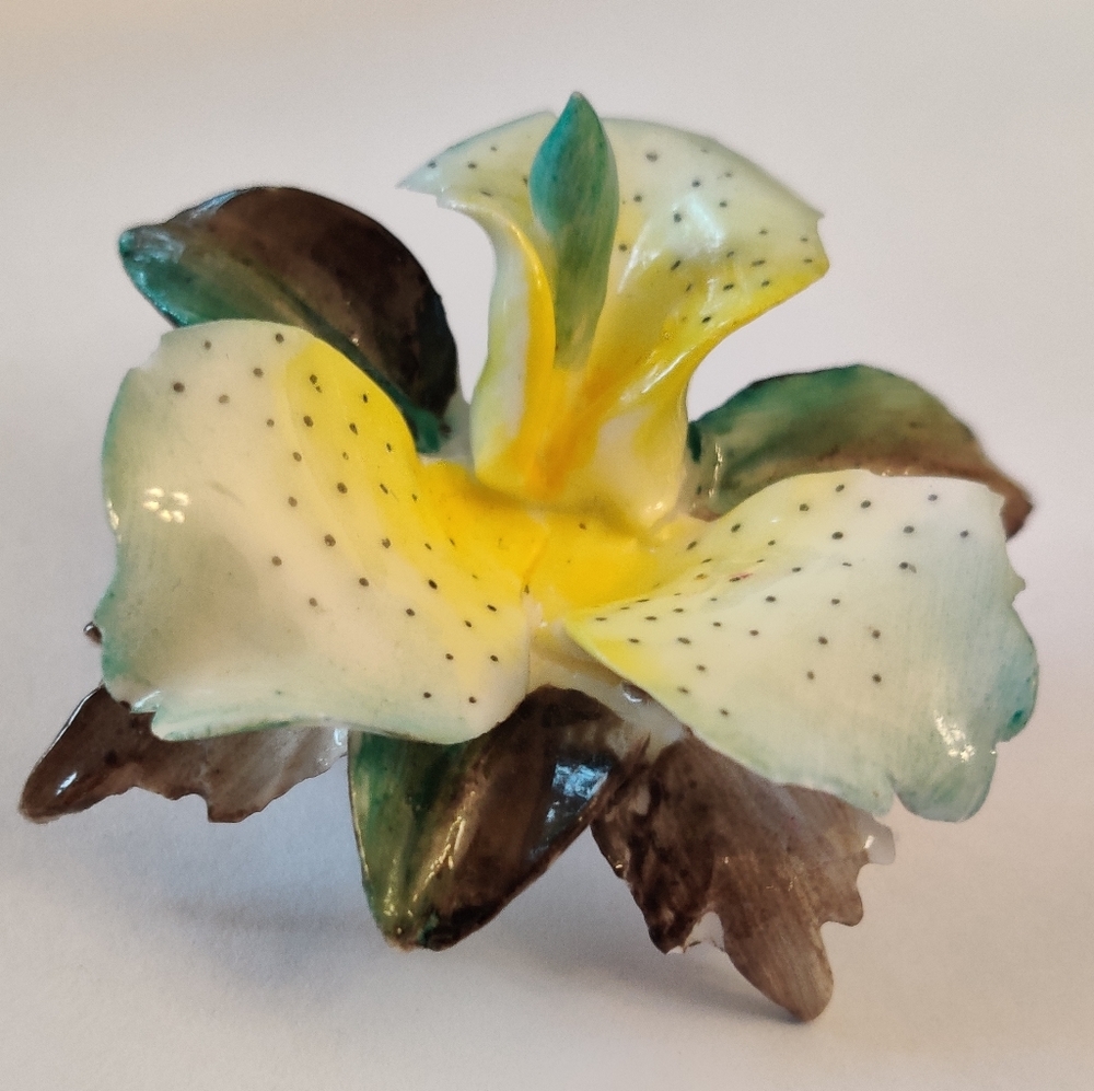 Vintage Staffordshire England Cara Orchid Brooch Fine China Porcelain